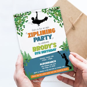 Editable Zipline Birthday Invitation, Ziplining Party Invite for boys, Zipline Invitation Digital Download, Corjl BZ1