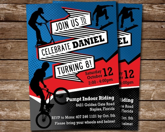Scooter Invitation Skateboard Bicycle Biker Birthday Party Invite for any age, 5th 6th 7th 8th 9th 10th, DIGITAL Invite Il_570xn