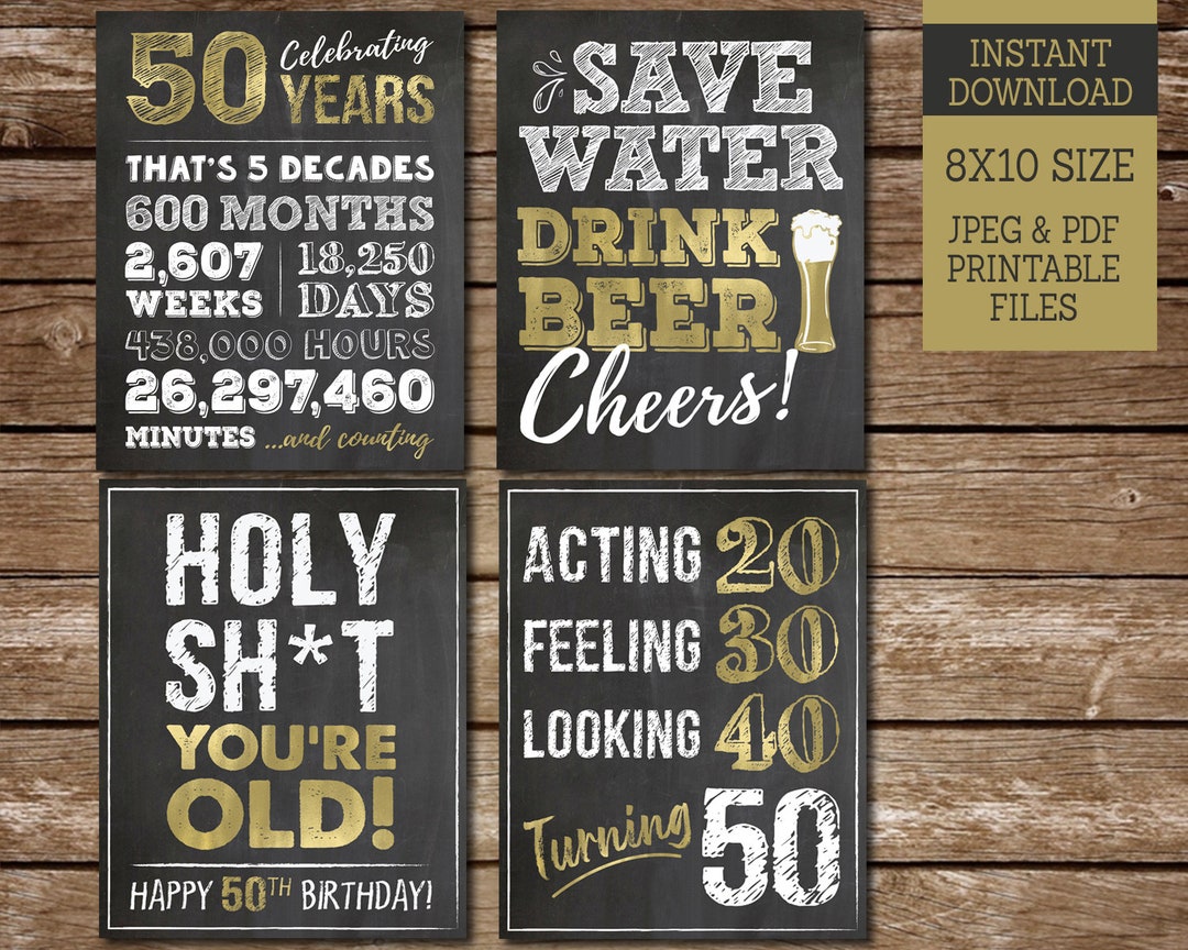 50th Birthday Sign Pack, 50th Birthday Party PRINTABLE Signs, Cheers to ...