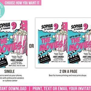 Movie Birthday Invitation for a Popcorn and Movies Party Editable ...