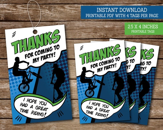 Bike Skater Scooter Birthday Party Thank You Tags, BMX Scoot Party Tags, Favor Tags, Theme Birthday Party, PRINTABLE Il_570xn
