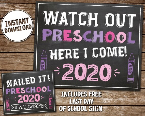 First Day of Preschool Sign for Girl 2020, PRINTABLE First and Last Day of preschool Chalkboard, Preschool Sign, Last Minute printable Il_570xn