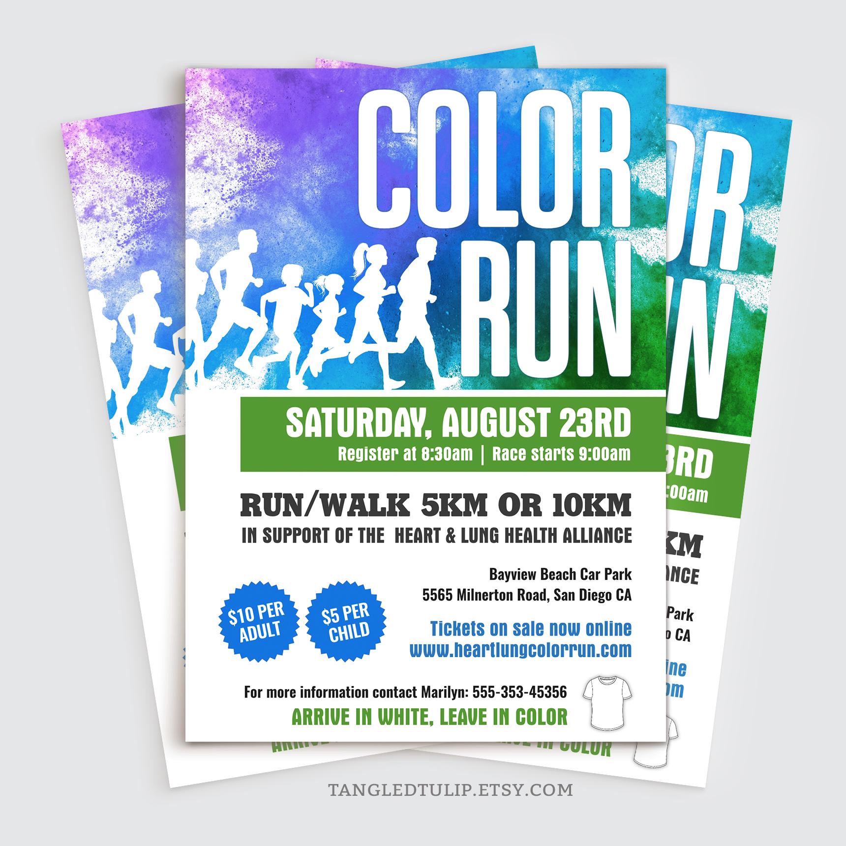 Color Run Flyer | Fun Run Fundraiser Charity Event Poster | Printable ...