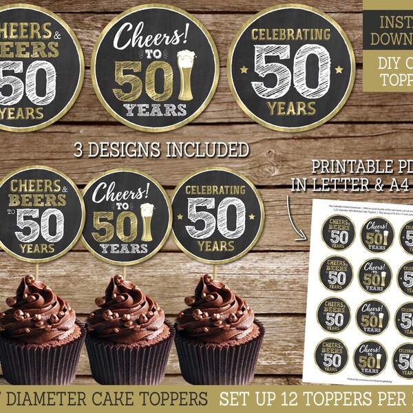 50th Cupcake Toppers Etsy