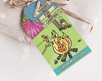Camping Birthday Thank You Favor Tags | Campout Party Favor Tag Template | Editable Printable | Instant Download CAM1