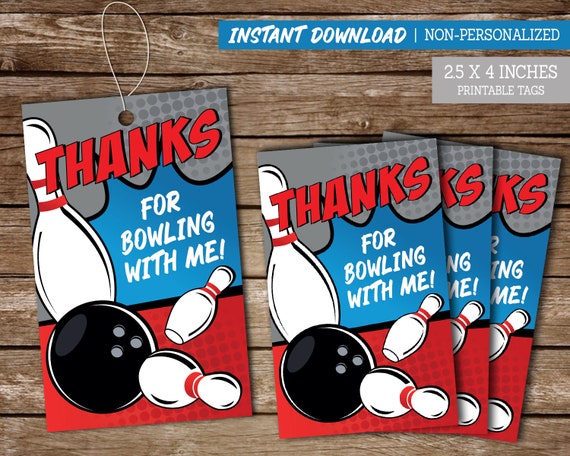 Bowling Thank You Tags, Favor Tags for Boys Bowling Birthday, PRINTABLE Favor Tags, Tenpin Bowling Theme Boy Birthday, Digital Download Il_570xn