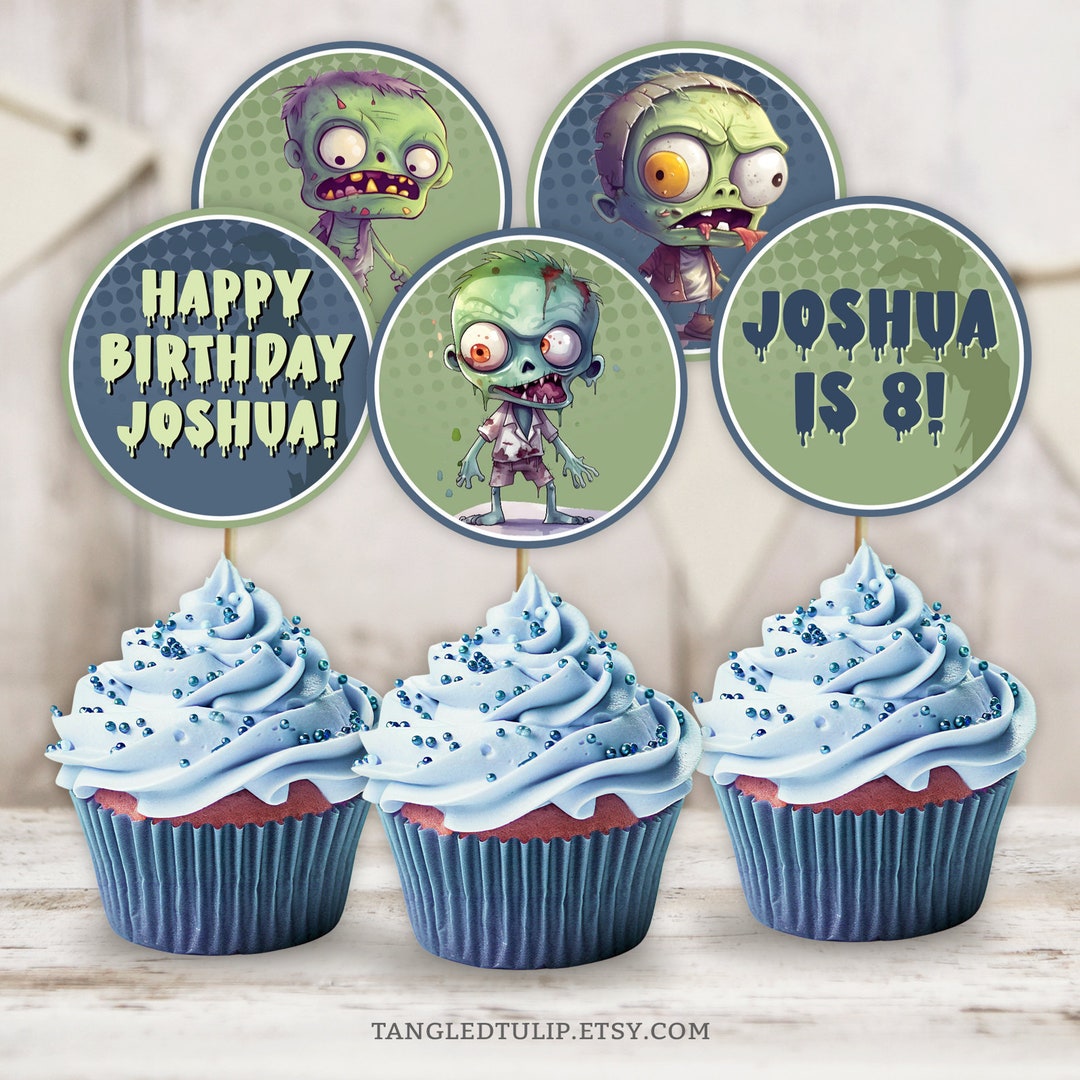 Editable Zombie Cupcake Toppers Boy Little Zombies Apocalypse Birthday