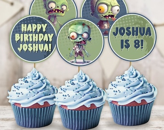 Editable Zombie Cupcake Toppers Boy Little Zombies Apocalypse Birthday Cake Topper Digital Download PRINTABLE Corjl