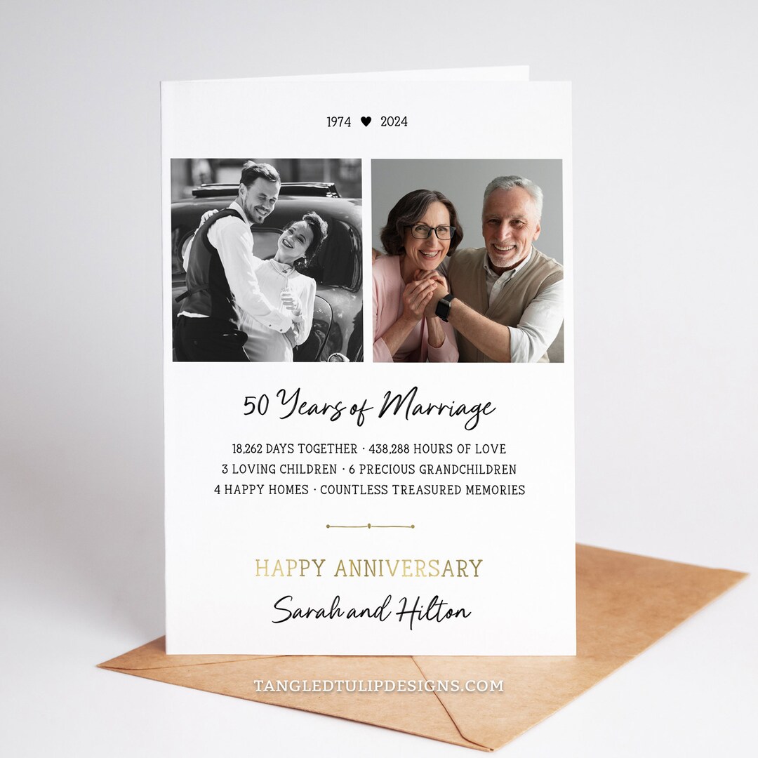 50th Anniversary Card With Stats and Photos, Editable Happy 50th ...