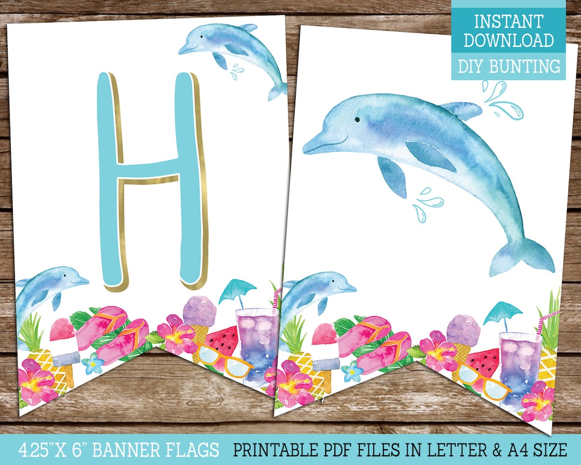 Dolphins Happy Birthday Banner for Girls PRINTABLE Banner for - Etsy