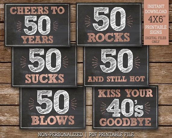 50th Birthday Signs, 50 Sucks, 50 Rocks, 50 And Still Hot, Cheers to 50 Years, 50th Party Decor, Rose Gold, Printable, Instant Download Il_570xn