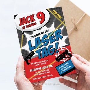 Editable Laser Tag Birthday Invitation Template. Lasertag Party Invite Boy Pew Pew Lasers Target Download PRINTABLE Corjl BL1