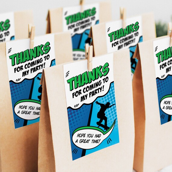 Skateboarding Birthday Favor Tags Skater Party Thank You.