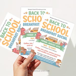 Editable Back to School Breakfast Social Flyer, PTO PTA Invite Meet the Teacher, Staff Breakfast Invitation and Poster, DDD1