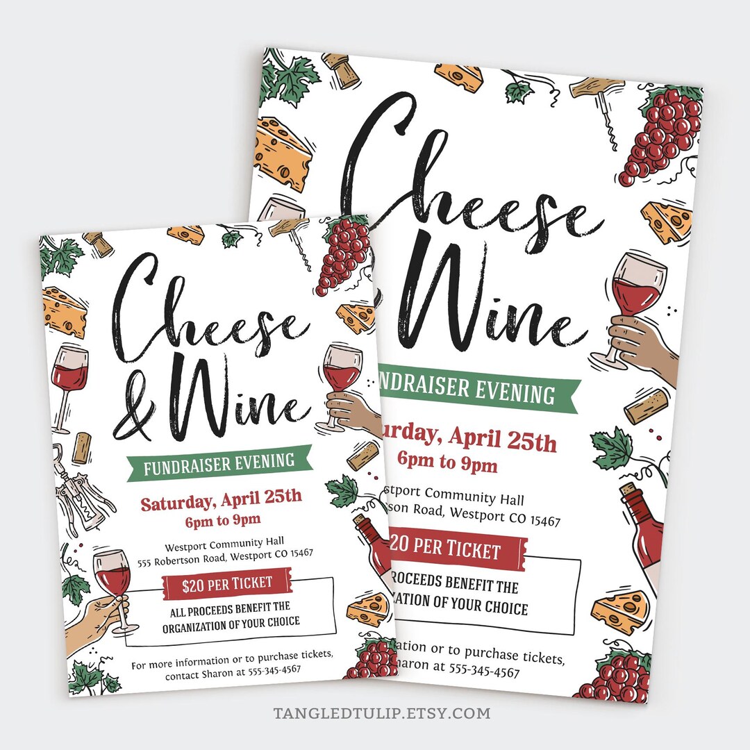 Cheese and Wine Fundraiser Evening Flyer | Wine Fundraiser Event Poster