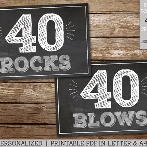 40th Birthday Signs, 40 Sucks, 40 Rocks, 40 Blows, Cheers to 40 Years, 40th Party Decor, 6 Chalkboard Style Signs Silver, PRINTABLE MS40 image 4