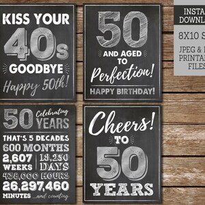 Despídete de tus 40, 50 envejecidos a la perfección, feliz 50 cumpleaños signos IMPRIMIBLES, Saludos a los 50 años, Descarga instantánea MS50