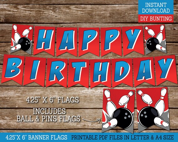 Bowling Party Happy Birthday Banner for Boys, PRINTABLE Birthday Banner for Tenpin Bowling Birthday Party Decor, DIY Banner, Download Il_570xn