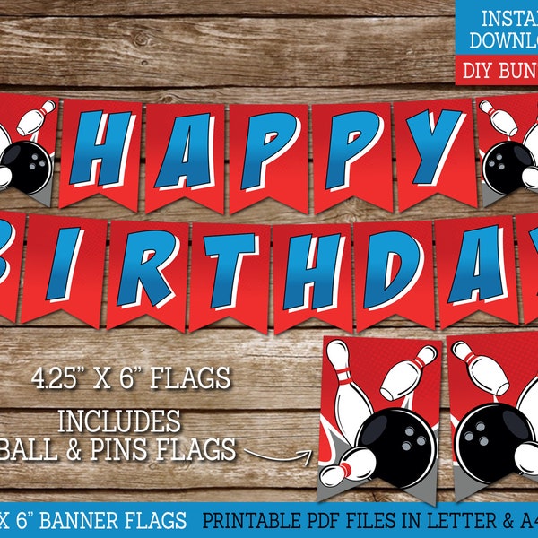 Bowling Party Happy Birthday Banner for Boys, PRINTABLE Birthday Banner for Tenpin Bowling Birthday Party Decor, DIY Banner, Download BB1