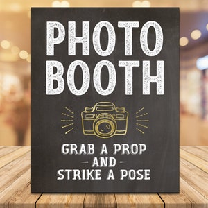 Photo Booth PRINTABLE sign, Photo Booth Strike a Pose Chalkboard sign, Gold and White, Photo Booth, 8x10, 11x14, 16x20, Instant Download image 2