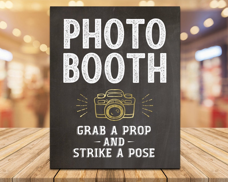 Photo Booth PRINTABLE sign, Photo Booth Strike a Pose Chalkboard sign, Gold and White, Photo Booth, 8x10, 11x14, 16x20, Instant Download image 2