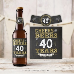 Editable Beer Bottle Labels 40th Birthday ANY AGE Personalized Gold Decorations Instant Download PRINTABLE Corjl BG40