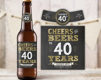 Editable Beer Bottle Labels 40th Birthday ANY AGE Personalized Gold Decorations Instant Download PRINTABLE Corjl BG40