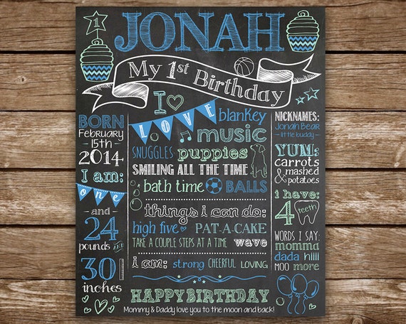 First Birthday Chalkboard, Birthday Chalkboard, Chalkboard printable sign, Birthday Chalkboard, Baby's First Birthday, Personalized Il_570xn
