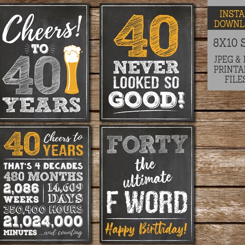 40th Birthday Sign Pack 40th Birthday PRINTABLE Signs Cheers - Etsy