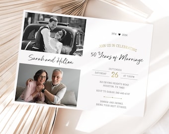 50th Wedding Anniversary Invitation | Golden Photo Anniversary Party Invite | Printable Editable Template | Instant Download A005