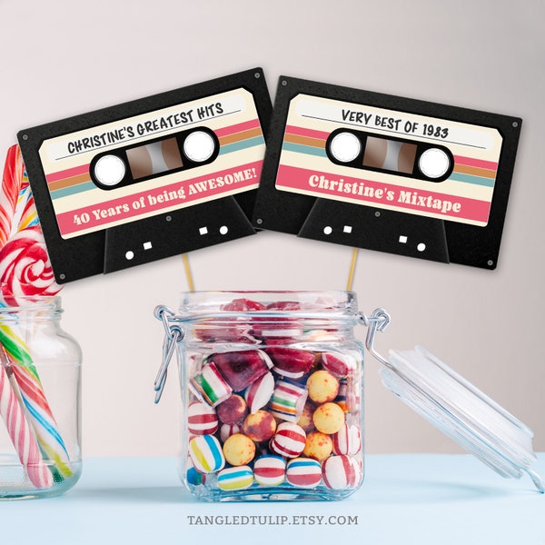 Cassette Tape Birthday Decoration EDITABLE Greatest Hits Mixtape Woman Vintage Retro Centerpiece Digital Download PRINTABLE VC1