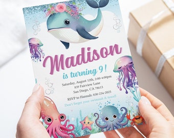 Under the Sea Birthday Invitation | Girl Sea Creatures Birthday Party Invite | Printable Editable Template | Instant Download US2