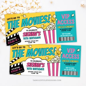 Film-Geburtstagseinladungskarte, Mädchen EDITIERBARE Filmparty-Einladungskarte Digitaler Download Corjl MO3