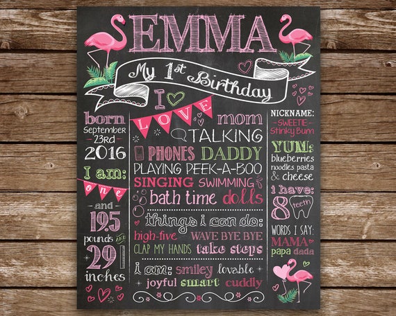 Flamingo Birthday Chalkboard Sign, Flamingo Theme, Tropical, First Birthday, 1st Birthday Chalkboard Poster, Flamingo Digital Printable Il_570xn