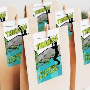 Tags de agradecimento para festa de tirolesa, etiqueta de lembrança de escalada e tirolesa menino ao ar livre aniversário download digital IMPRIMÍVEL BZ2