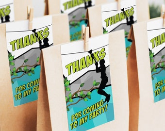 Ziplining Party Thank You Tags, Climb & Zipline Favor Tag Boy Outdoor Birthday Digital Download PRINTABLE BZ1