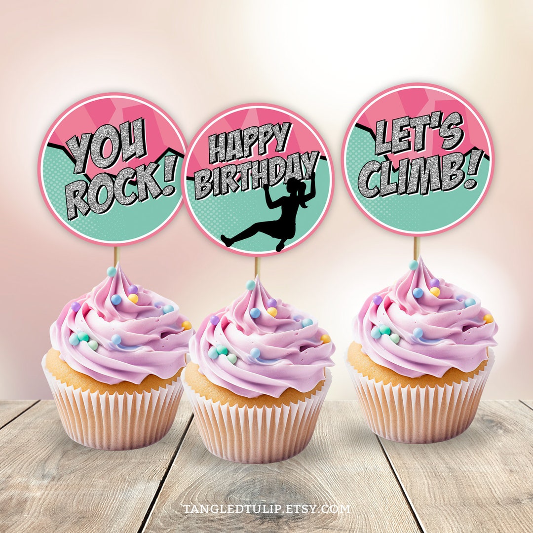 Climbing Birthday Cupcake Toppers Girl Indoor Rock Climb Party Cake