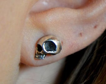 Pendientes de calavera de plata de ley, joyería gótica rock