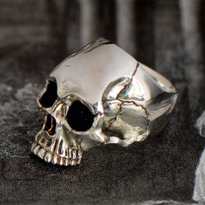 Handmade Sterling Silver Skull Ring, Massive Biker Band