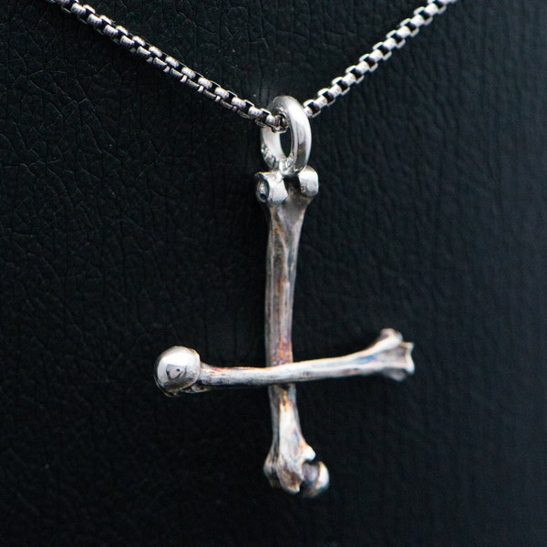 Sterling silver petrine cross pendant. Dark art gothic cross. Unholy pendant. Black metal necklace. Cross of saint peter. Upside down cross.