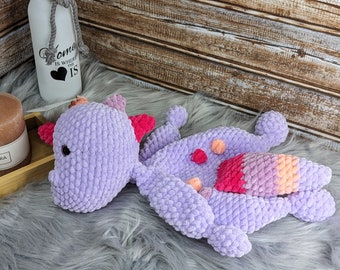 Dino - Dragon - Snuggler - Cuddle Cloth - Chenille Yarn - Crochet - Plushy - Gifts - Crochet - Stuffed Animal - Companion - Comforter - Children