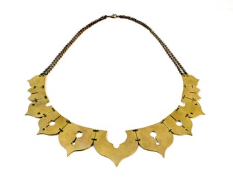 Brass indian statement bib necklace- ethnic tribal gypsy style