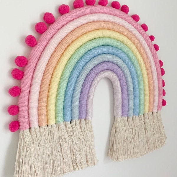 Pastel fiber rainbow wall hanging, macrame rainbow, pastel rainbow