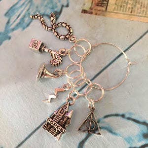Set of 6 Wizarding themed Knitting Crochet Stitch Markers Progress Keepers