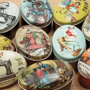 Vintage Style Collectible Sewing Tin, Progress Keepers, Happy Hooker, Knitting Crochet, Knit, Crocheting, Gift image 1