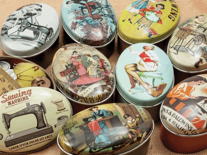 Vintage Style Collectible Sewing Tin, Progress Keepers, Happy Hooker, Knitting Crochet, Knit, Crocheting, Gift image 1