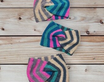 Handmade Knit, Knitted Twist Headband, Earwarmers, Ladies, Women, Knitwear, Gift, Winter Messie Bun Hat, Bright Fun Colours