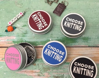 Round Storage Notions Tin Stitch Markers, Progress Keepers, Knitting, Crochet, Choose Knitting