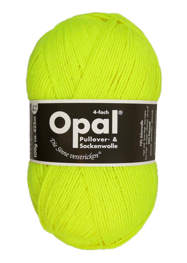 Opal Uni Neon 4 Ply, Sock Yarn, Wool Neon Yellow