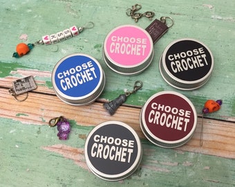 Round Storage Notions Tin Stitch Markers, Progress Keepers, Knitting, Crochet, Choose Crochet